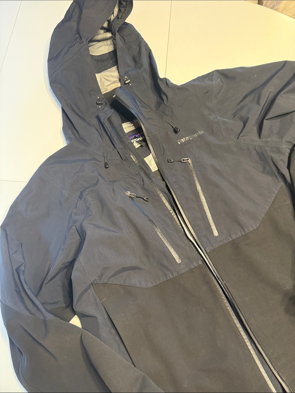 Patagonia Navy and Black Hooded Rain Jacket